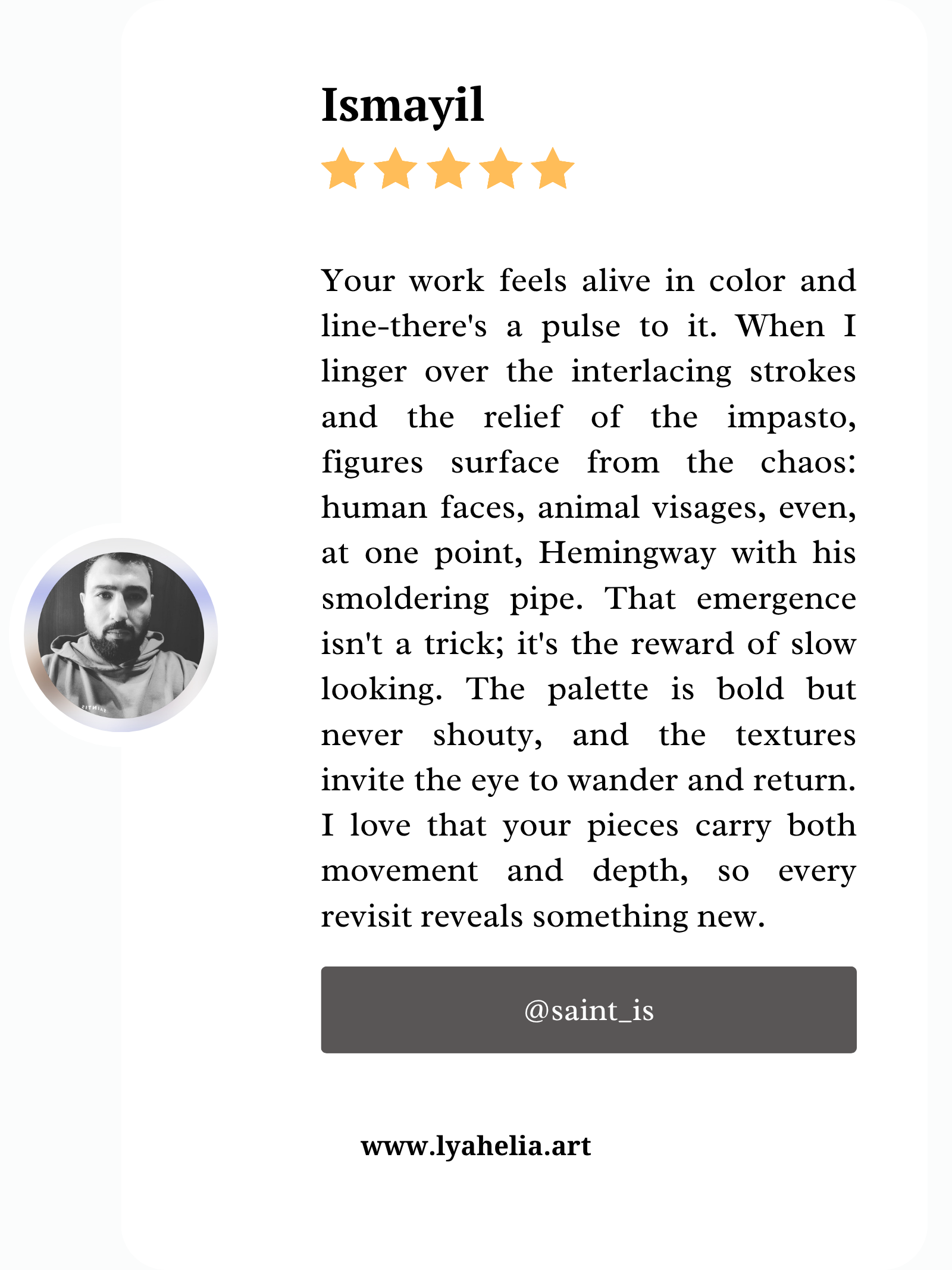 Saint Is testimonial screenshot 2